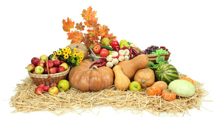 Composition with fruits and vegetables isolated on white