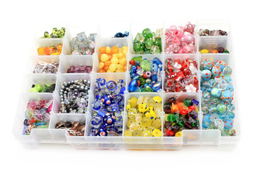 Box of colorful glass beads