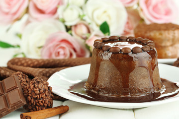 Yummy chocolate cake close-up