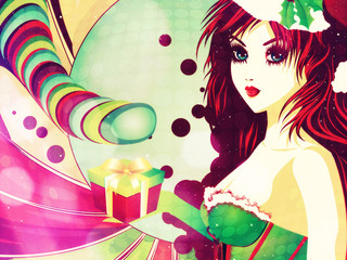 Candy background with Santa girl