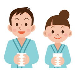 バリウムを飲む男性と女性