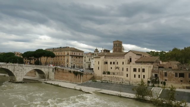 bad weather over isola Tiberina, Rome, Italy