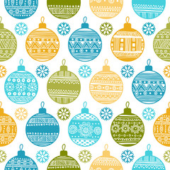 Seamless pattern with Christmas balls and snowflakes