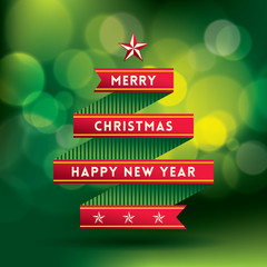 Vector Christmas Background with tree shape ribbon