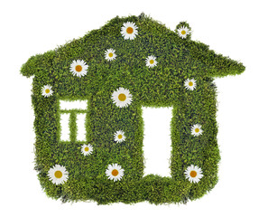 house from green moss and flowers