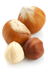 Hazelnuts on white