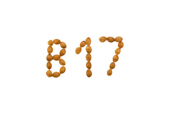 Apricot kernel writing B17 vitamin isolated on white