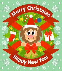 Christmas and New Year background card with lion