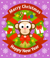 Christmas and New Year background card with monkey