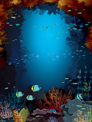 Obraz na płótnie Canvas Coral reef and school of fish.
