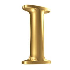 Golden matt letter I in perspective, jewellery font collection