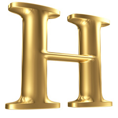 Golden matt letter H in perspective, jewellery font collection