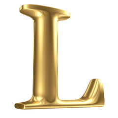 Golden matt letter L in perspective, jewellery font collection