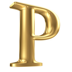 Golden matt letter P in perspective, jewellery font collection