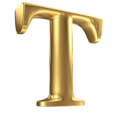 Golden matt letter T in perspective, jewellery font collection