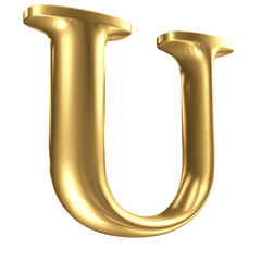Golden matt letter U in perspective, jewellery font collection