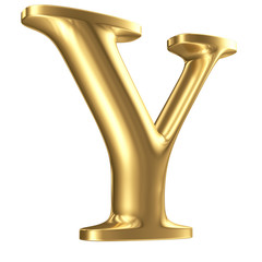 Golden matt letter Y in perspective, jewellery font collection