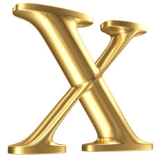 Golden matt letter X in perspective, jewellery font collection