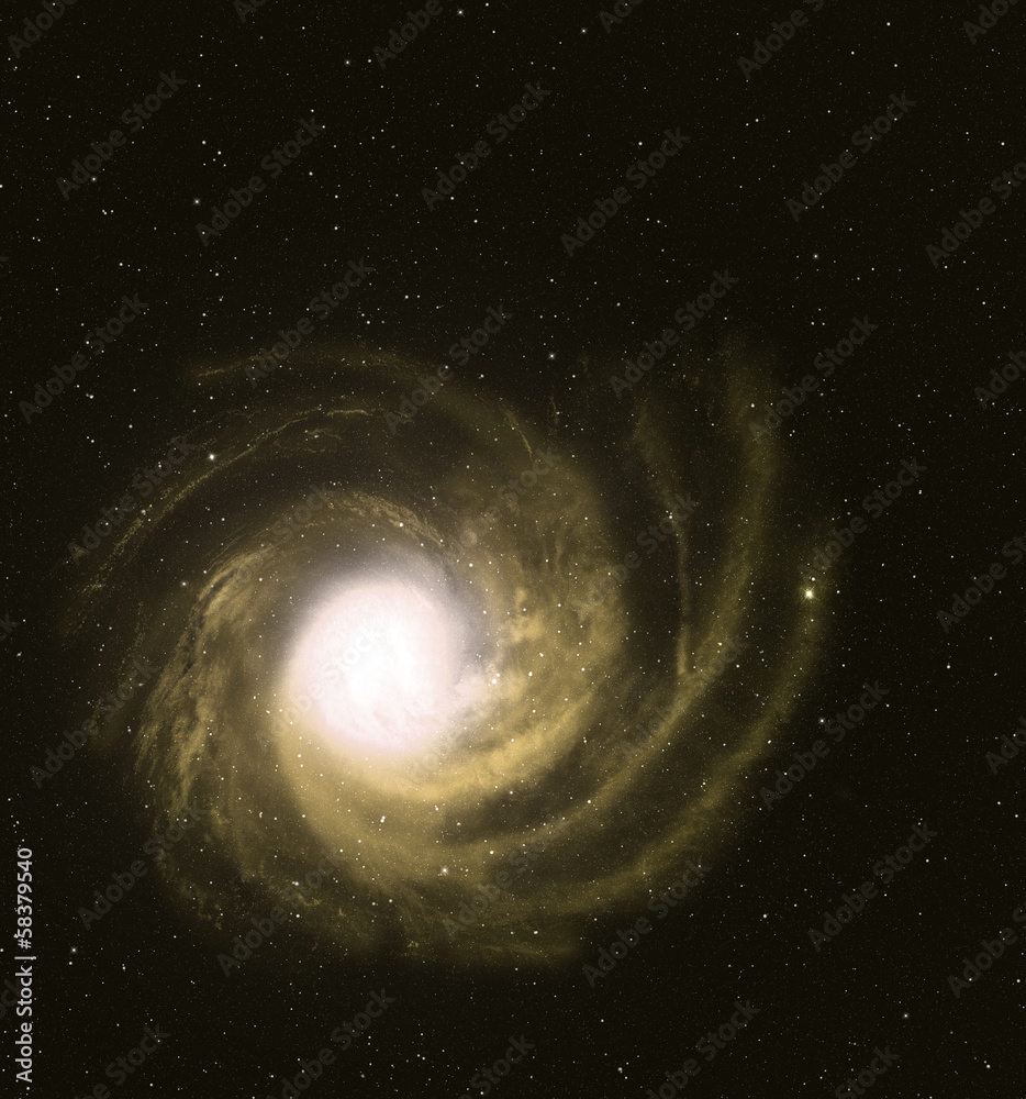 Wall mural spiral galaxy in deep space with star field background.