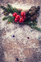 Decorative christmas composition  on wooden background