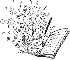 Naklejka premium Open notebook with sketchy doodles