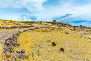 Funerary towers and ruins in Sillustani, Peru,South America