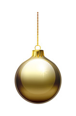 Gold christmas bauble isolated on white background