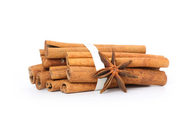 cinnamon and star anise, isolated on white