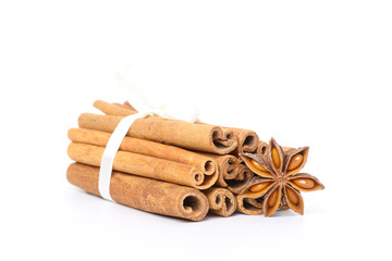 cinnamon and star anise, isolated on white