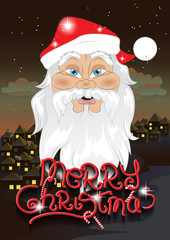 Santa Clause And Merry Christmas Lettering - Vector Illustration