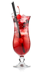 Red alcohol cocktail with berries isolated on white