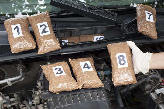 drug smuggled in a car's engine compartment