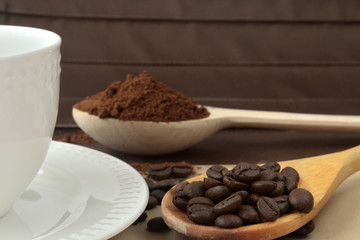 Coffee beans and ground coffee is