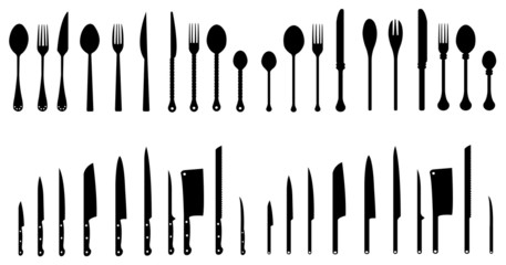 Sets of silhouette kitchen tools 3 - obrazy, fototapety, plakaty