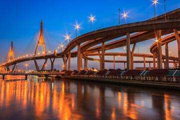 Naklejka na ściany i meble Night Scene Bhumibol Bridge, Bangkok, Thailand