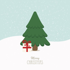 christmas tree gift snowy background