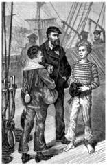 Captain & Ship Boys -  2 Mousses - 19th century