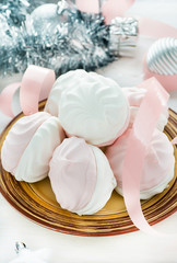 Sweet marshmallows with festive decoration