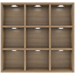 Wooden shelves with built-in lights