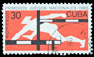 Cuba stamp.First national games. hurdles race