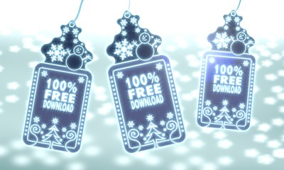 three christmas labels with 100 percent free download sign