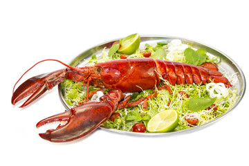 lobster on a plate with a lemon lime restaurant