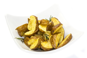 baked potatoes on a white background in restaurant
