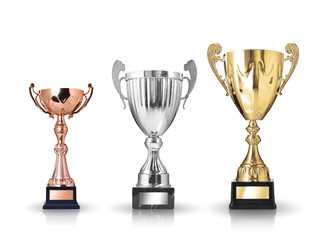 three different kind of trophies. Isolated on white background