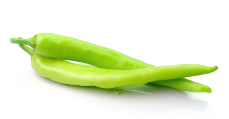 Green hot chili pepper on white