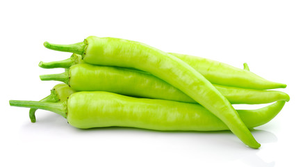 Green hot chili pepper on white