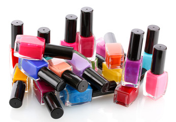 Obraz premium Group of bright nail polishes isolated on white