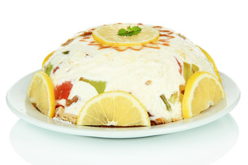 Delicious jelly cake isolated on white
