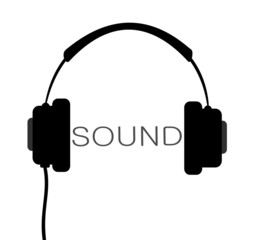 headphones with wire and word sound