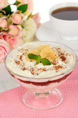 Delicious dessert with banana and caramel